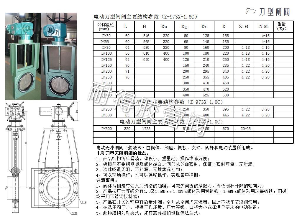 电动刀型闸阀产品参数